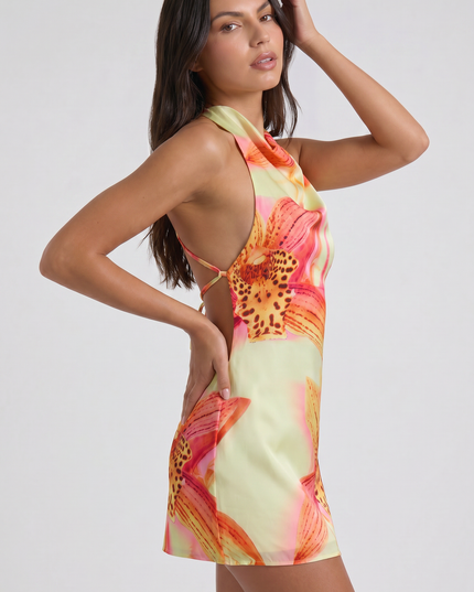 Women's Floral V-Neck Cocktail Party Mini Dress