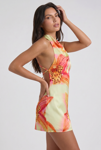 Women's Floral V-Neck Cocktail Party Mini Dress