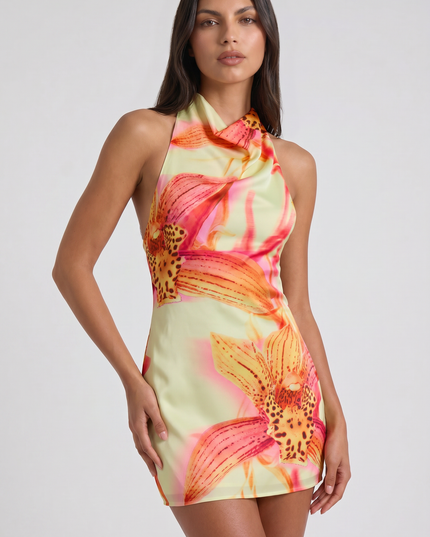 Women's Floral V-Neck Cocktail Party Mini Dress