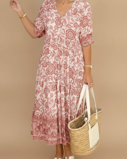 Women's Floral V-Neck Short Sleeve Maxi Summer Dress