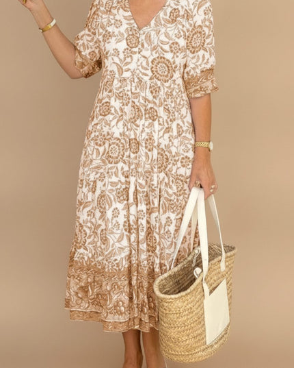 Women's Floral V-Neck Short Sleeve Maxi Summer Dress