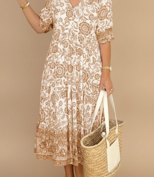 Women's Floral V-Neck Short Sleeve Maxi Summer Dress