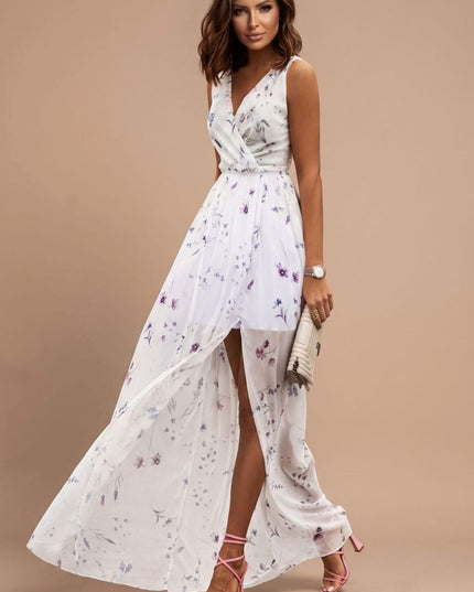 Women's Floral V-Neck Side Split Summer Maxi Dress