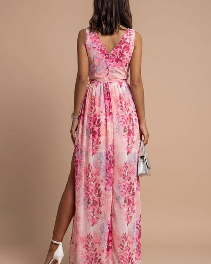 Women's Floral V-Neck Side Split Summer Maxi Dress