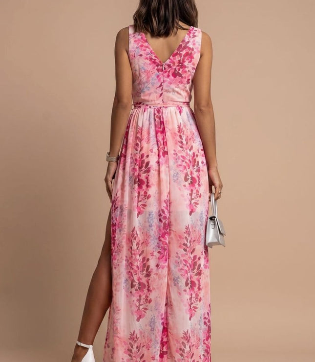 Women's Floral V-Neck Side Split Summer Maxi Dress