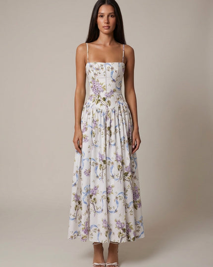 Women's Floral V-Neck Summer Wedding Guest Midi Dress
