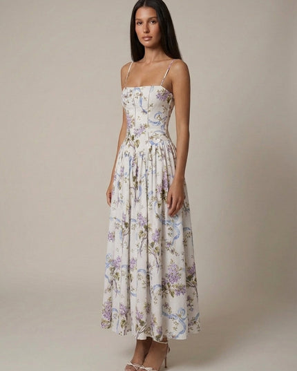Women's Floral V-Neck Summer Wedding Guest Midi Dress