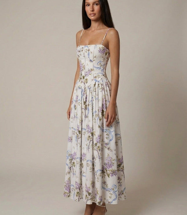 Women's Floral V-Neck Summer Wedding Guest Midi Dress