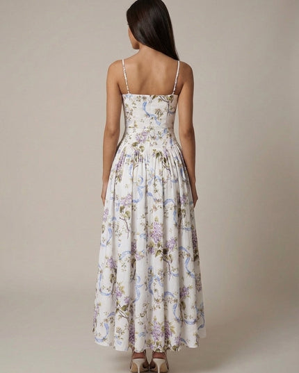 Women's Floral V-Neck Summer Wedding Guest Midi Dress