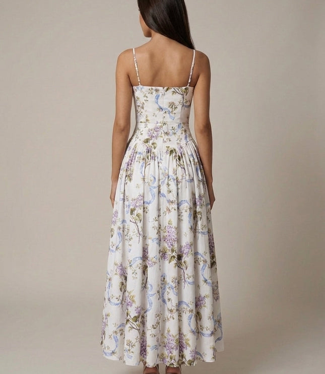 Women's Floral V-Neck Summer Wedding Guest Midi Dress