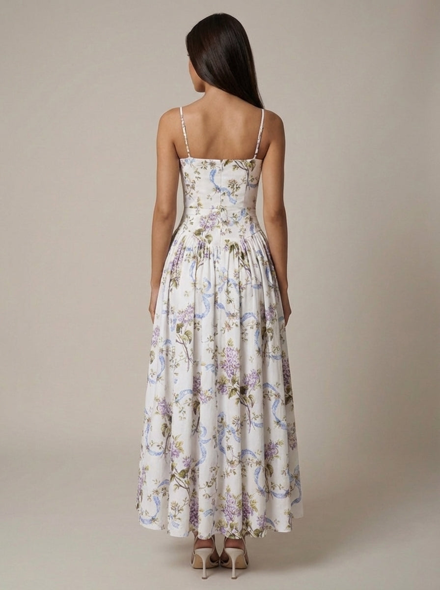 Women's Floral V-Neck Summer Wedding Guest Midi Dress
