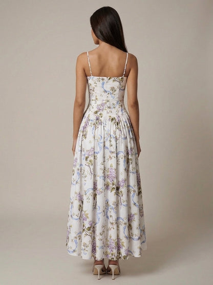 Women's Floral V-Neck Summer Wedding Guest Midi Dress