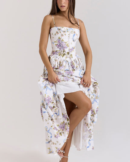 Women's Floral V-Neck Summer Wedding Guest Midi Dress