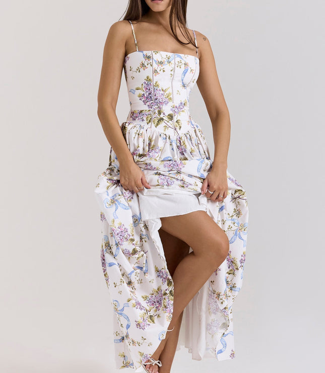 Women's Floral V-Neck Summer Wedding Guest Midi Dress