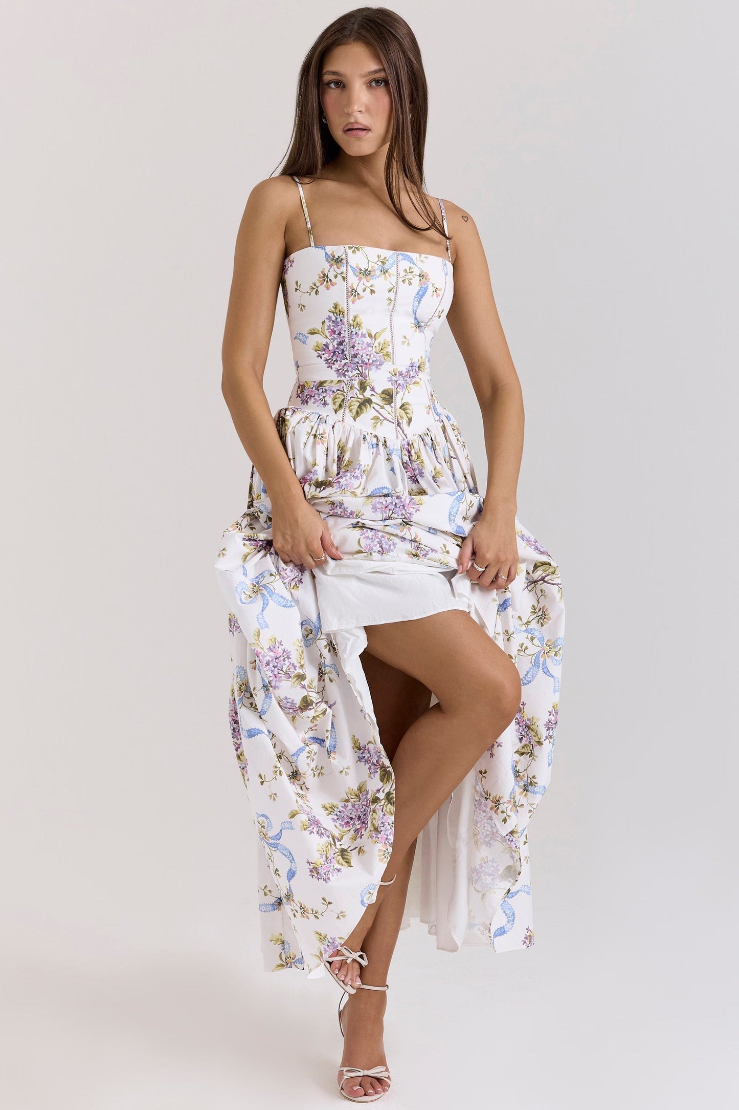 Women's Floral V-Neck Summer Wedding Guest Midi Dress