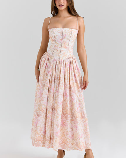 Women's Floral V-Neck Summer Wedding Guest Midi Dress