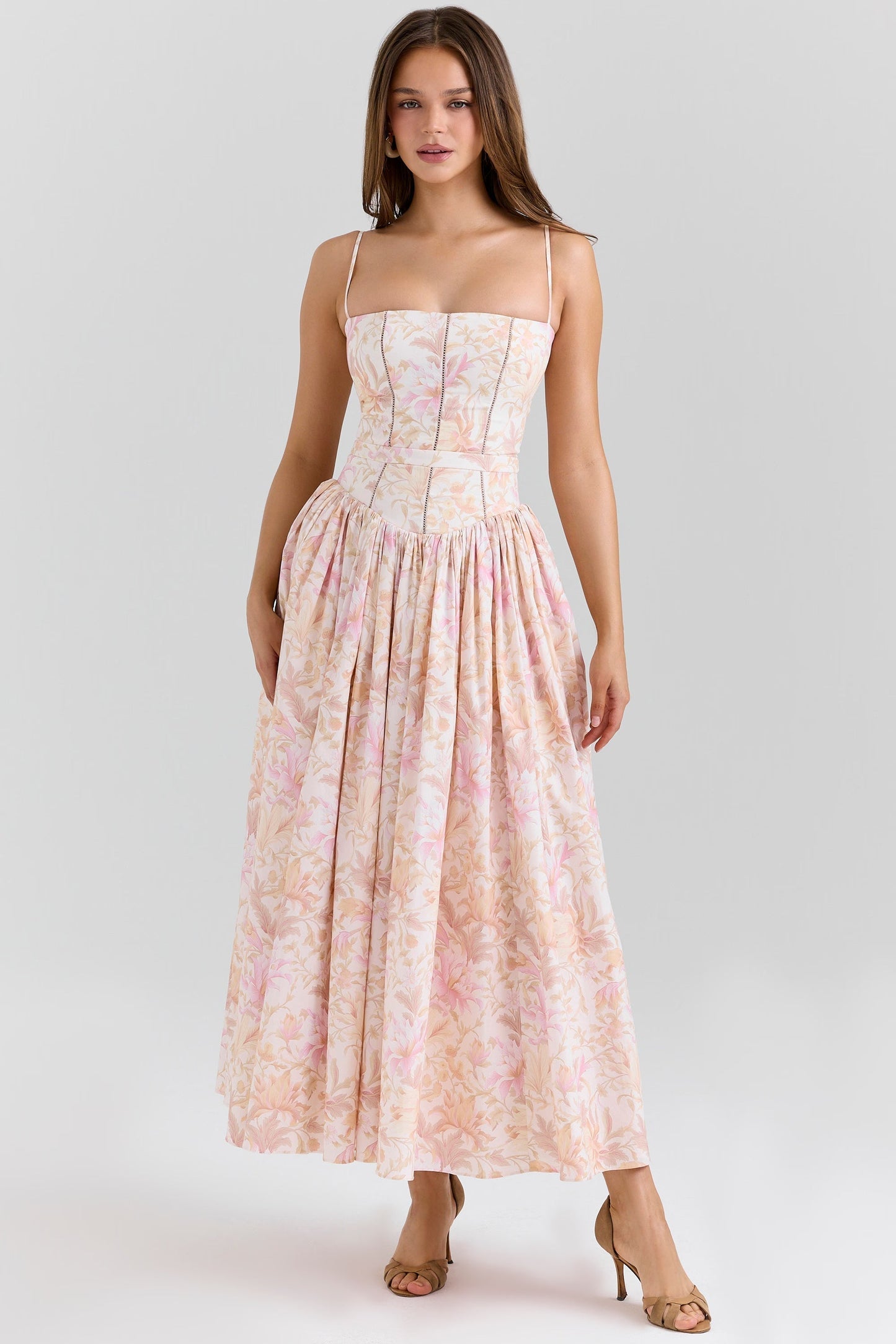 Women's Floral V-Neck Summer Wedding Guest Midi Dress