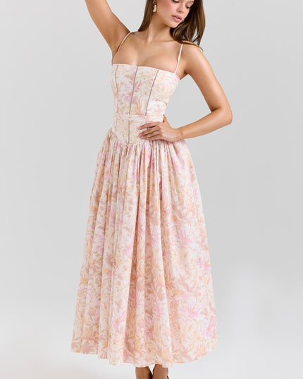 Women's Floral V-Neck Summer Wedding Guest Midi Dress