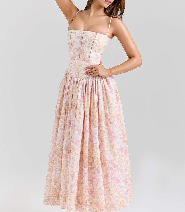 Women's Floral V-Neck Summer Wedding Guest Midi Dress