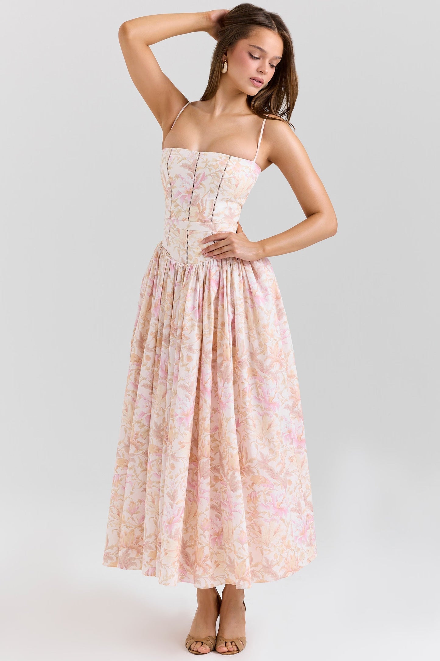 Women's Floral V-Neck Summer Wedding Guest Midi Dress