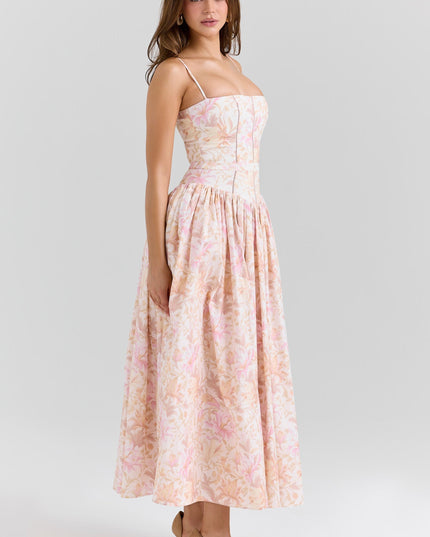 Women's Floral V-Neck Summer Wedding Guest Midi Dress
