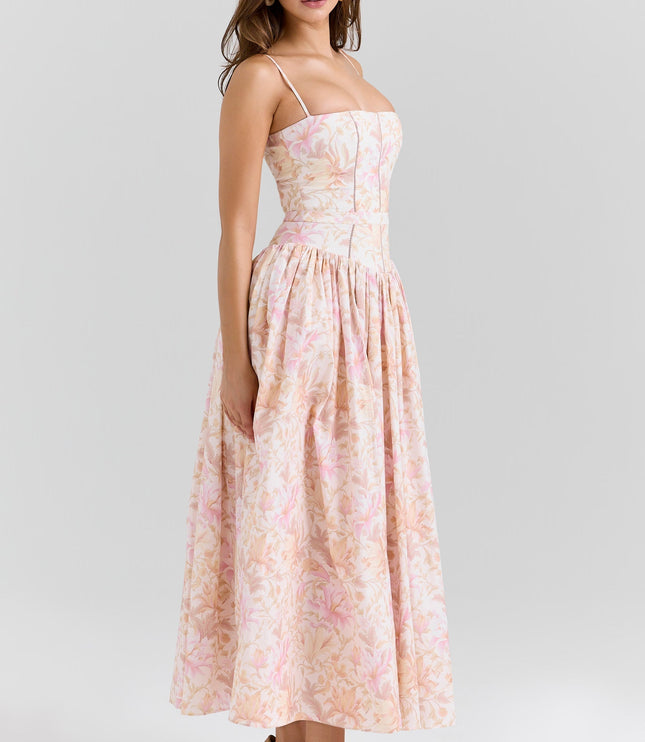 Women's Floral V-Neck Summer Wedding Guest Midi Dress