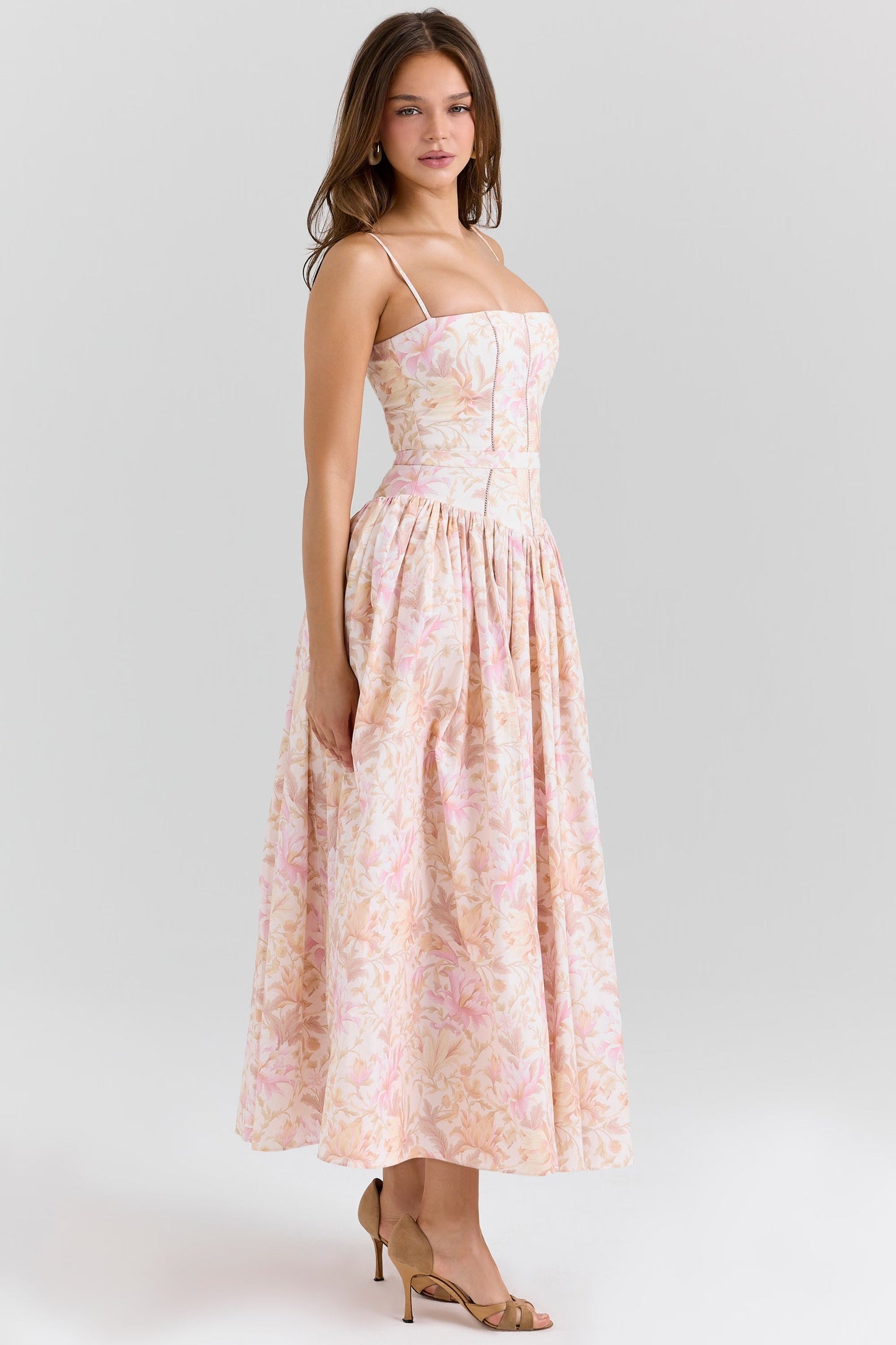 Women's Floral V-Neck Summer Wedding Guest Midi Dress