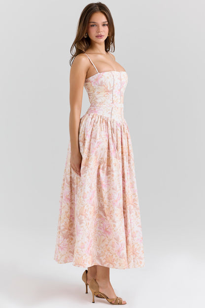 Women's Floral V-Neck Summer Wedding Guest Midi Dress