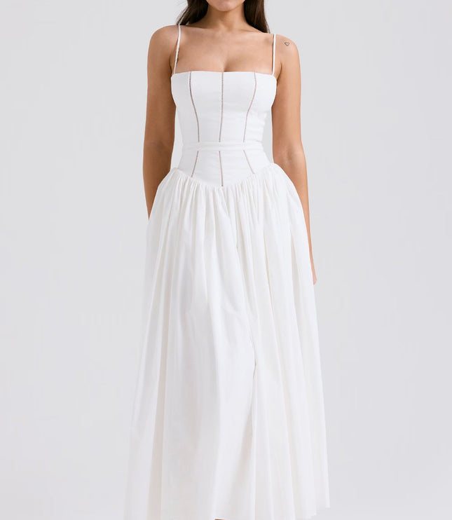 Women's Floral V-Neck Summer Wedding Guest Midi Dress