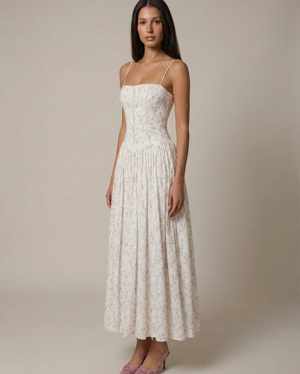 Women's Floral V-Neck Summer Wedding Guest Midi Dress