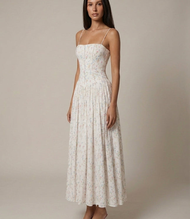 Women's Floral V-Neck Summer Wedding Guest Midi Dress