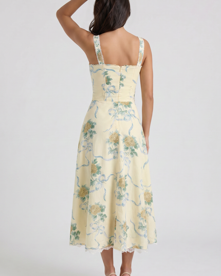 Women's Floral V-Neck Summer Wedding Guest Midi Dress