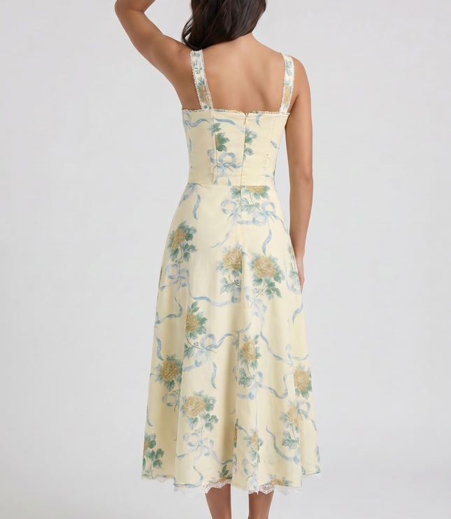 Women's Floral V-Neck Summer Wedding Guest Midi Dress
