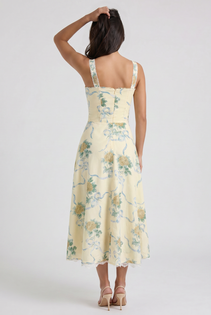 Women's Floral V-Neck Summer Wedding Guest Midi Dress