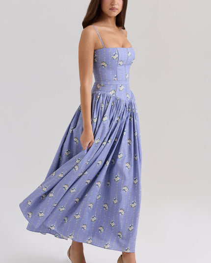 Women's Floral V-Neck Summer Wedding Guest Midi Dress