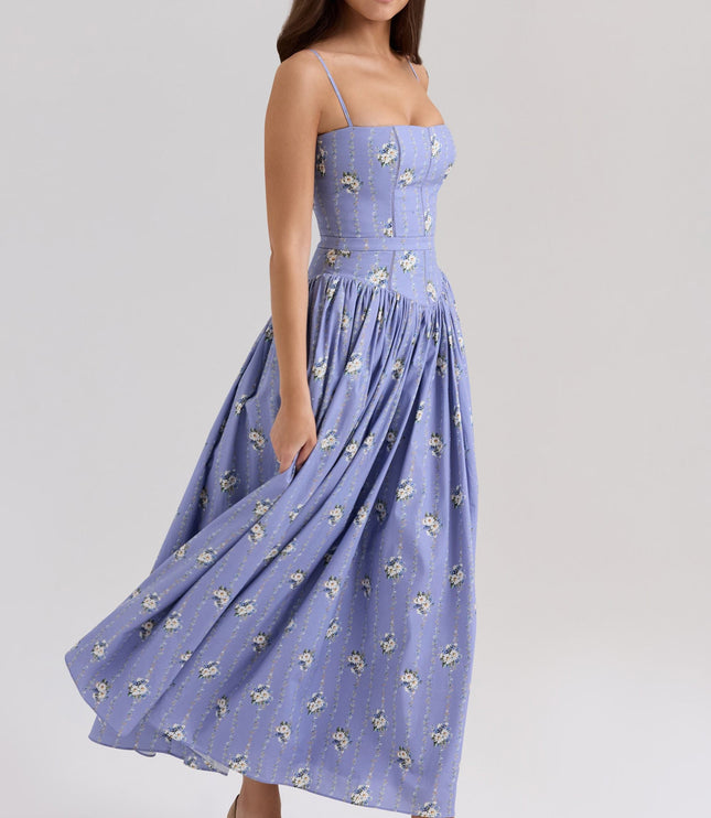 Women's Floral V-Neck Summer Wedding Guest Midi Dress