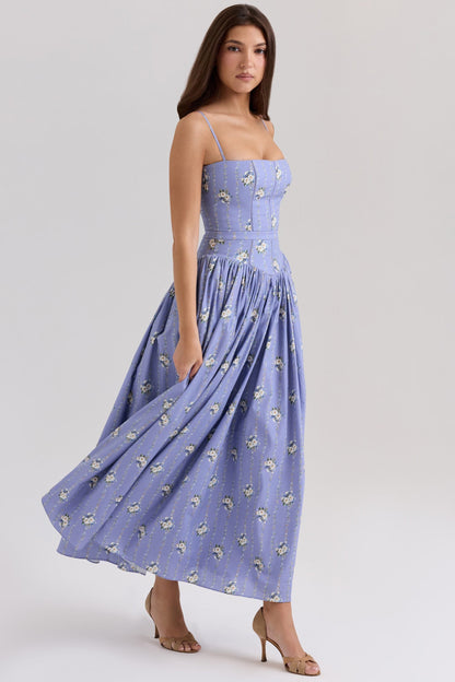 Women's Floral V-Neck Summer Wedding Guest Midi Dress