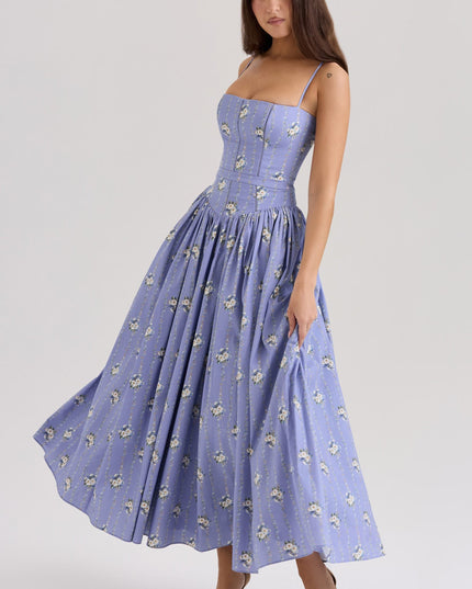 Women's Floral V-Neck Summer Wedding Guest Midi Dress