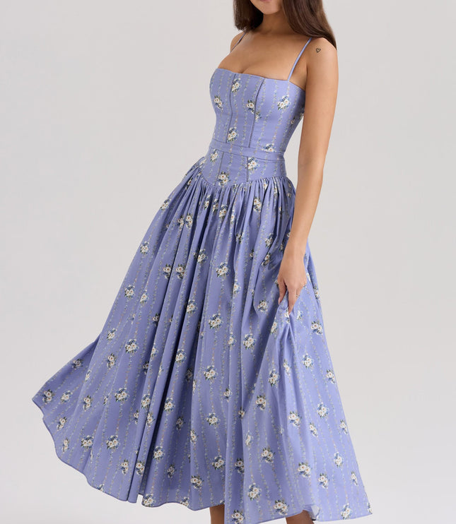 Women's Floral V-Neck Summer Wedding Guest Midi Dress