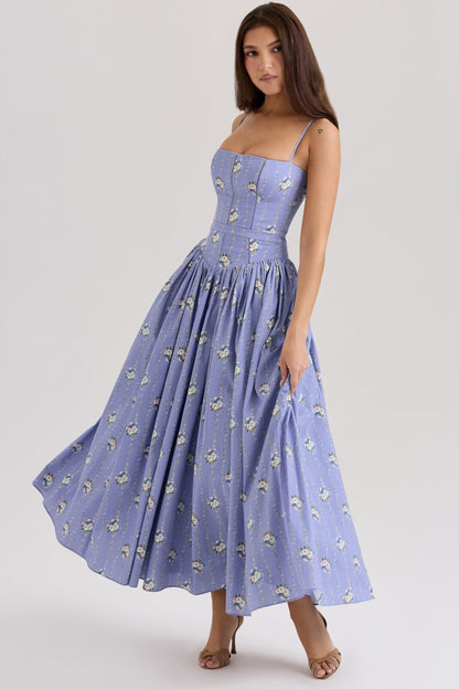 Women's Floral V-Neck Summer Wedding Guest Midi Dress