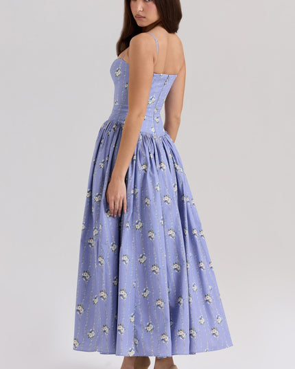 Women's Floral V-Neck Summer Wedding Guest Midi Dress