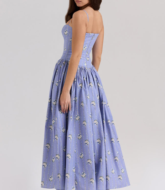 Women's Floral V-Neck Summer Wedding Guest Midi Dress