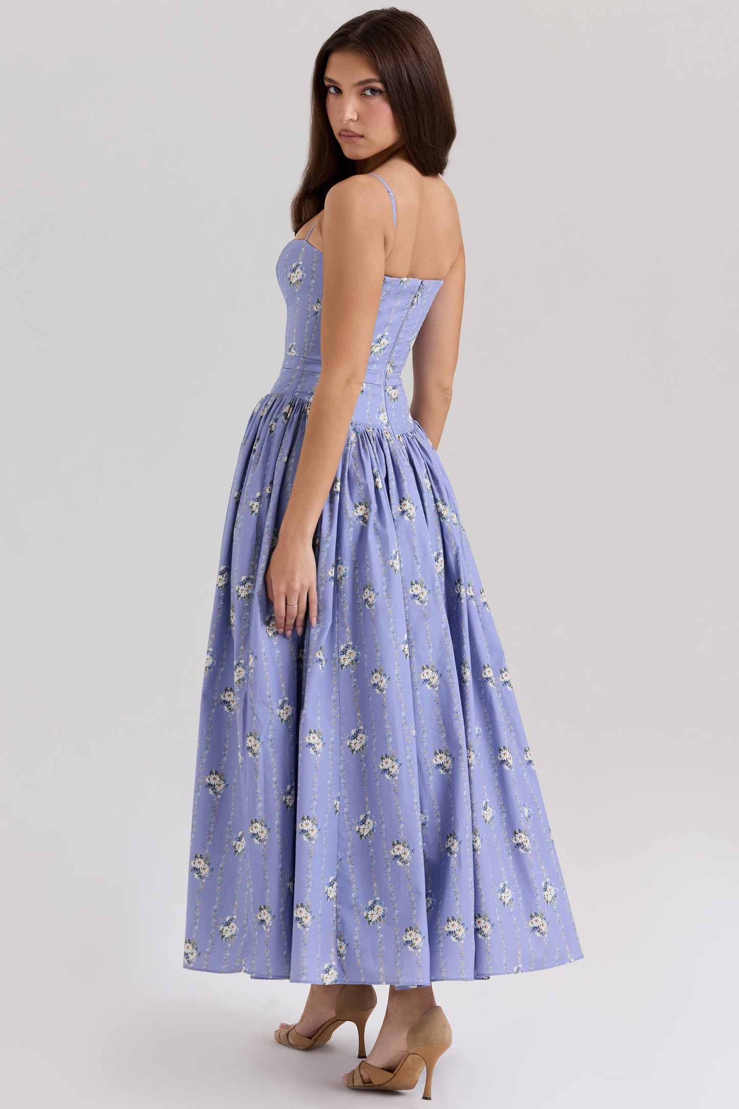 Women's Floral V-Neck Summer Wedding Guest Midi Dress