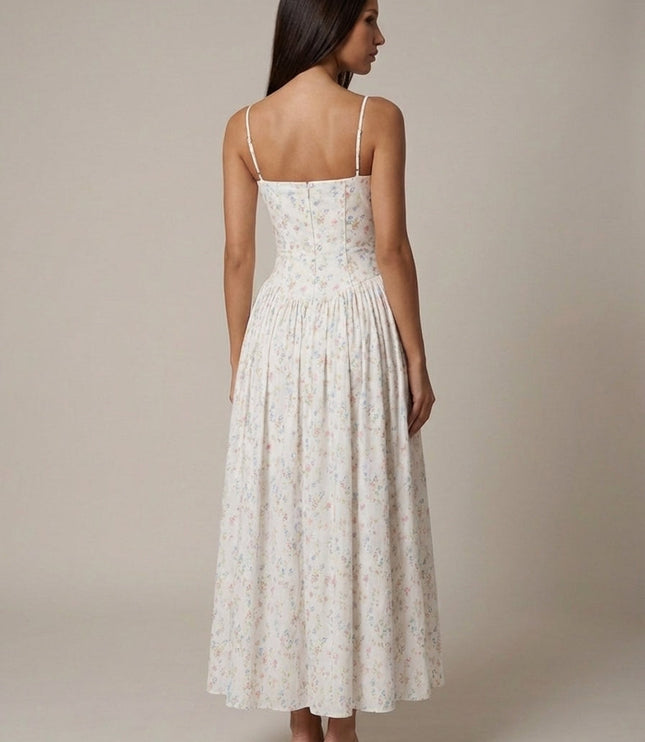 Women's Floral V-Neck Summer Wedding Guest Midi Dress
