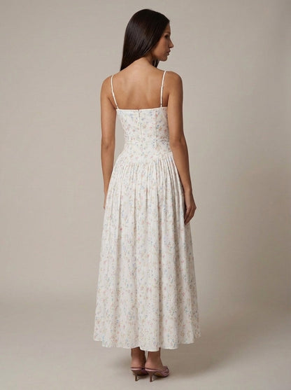 Women's Floral V-Neck Summer Wedding Guest Midi Dress