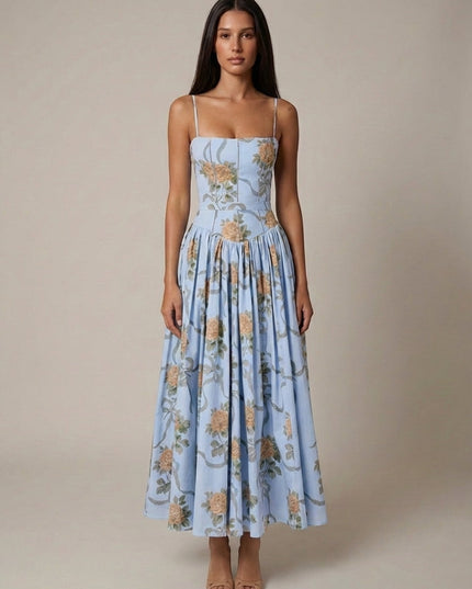Women's Floral V-Neck Summer Wedding Guest Midi Dress
