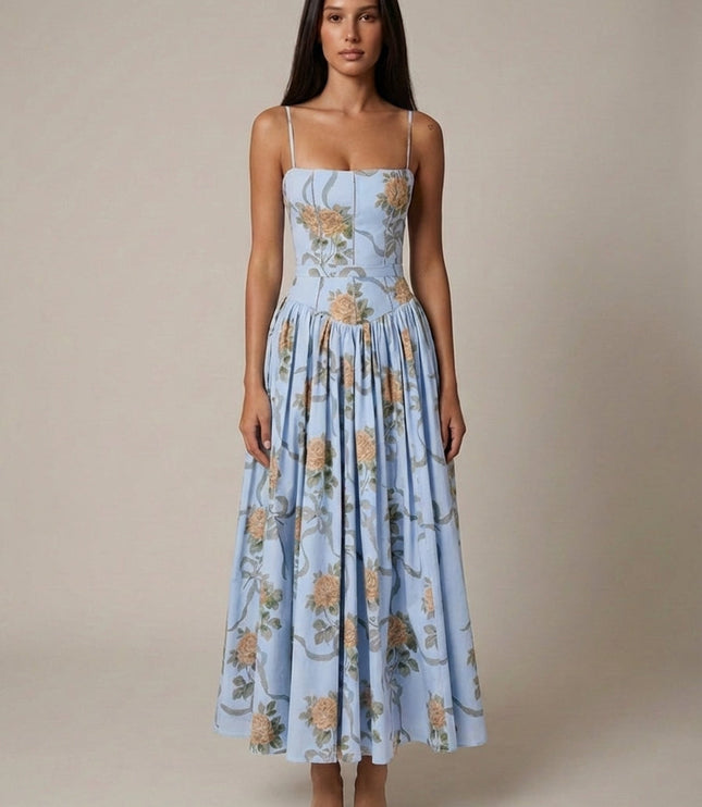 Women's Floral V-Neck Summer Wedding Guest Midi Dress