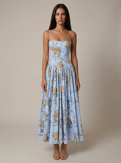 Women's Floral V-Neck Summer Wedding Guest Midi Dress