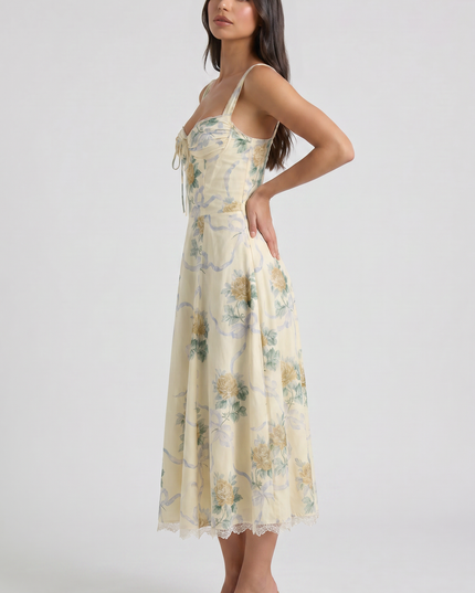 Women's Floral V-Neck Summer Wedding Guest Midi Dress