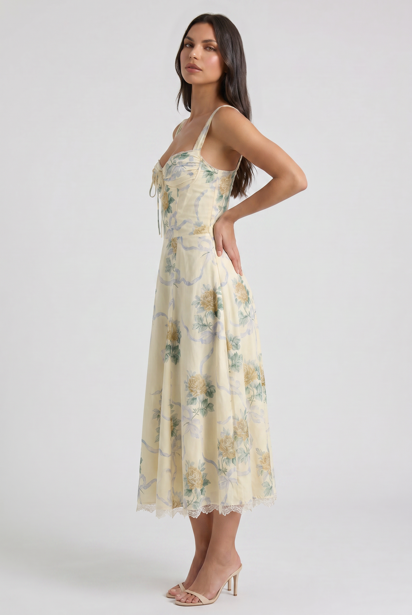 Women's Floral V-Neck Summer Wedding Guest Midi Dress